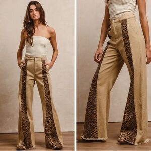 Leopard Print Tan Flare Pants